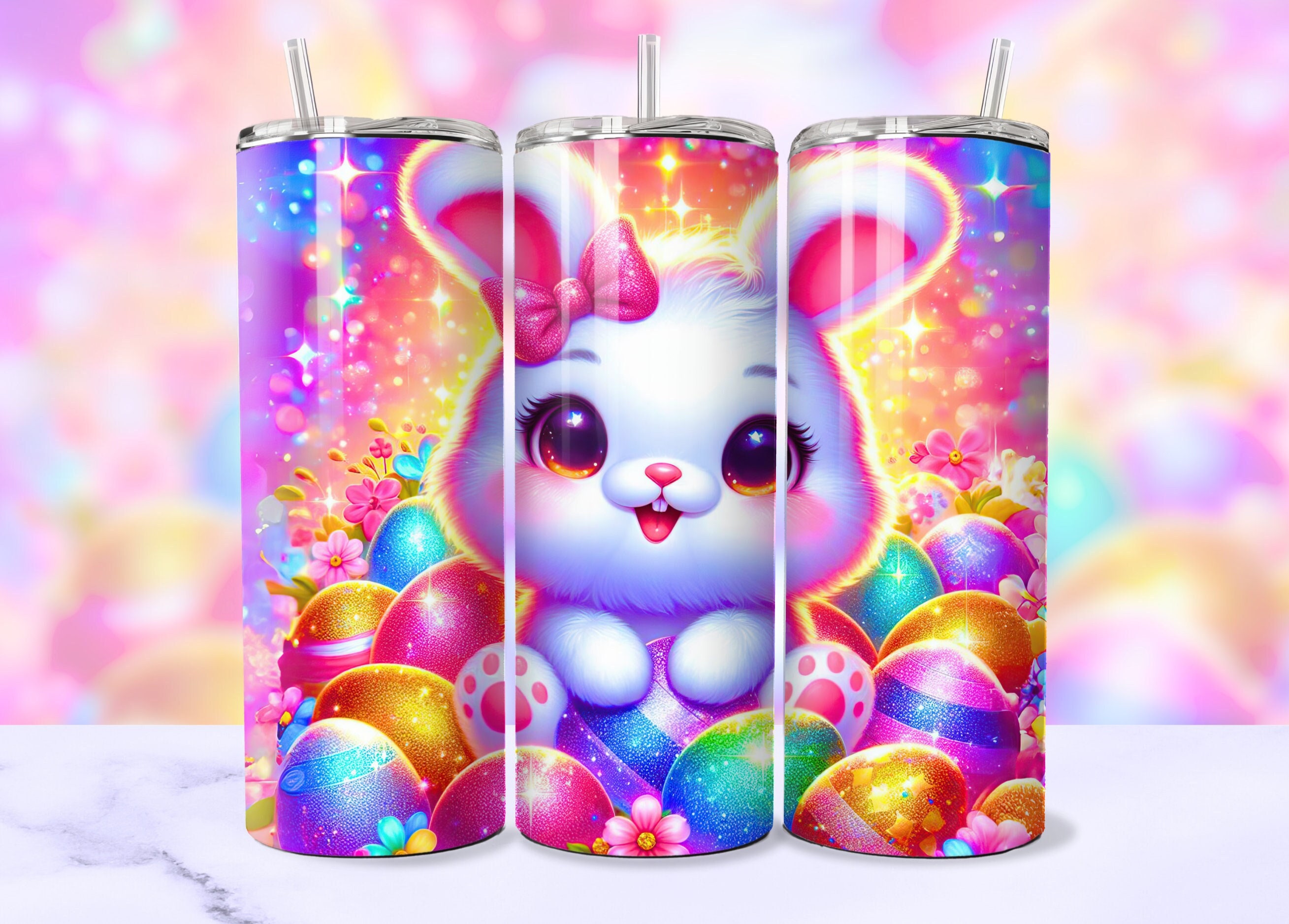 かわいいイースターバニータンブラーラップ、キラキラ輝くイースター