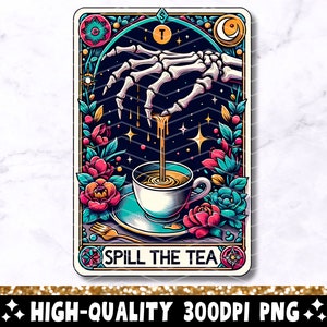 Mors de thee grappige tarotkaart PNG, sarcastisch skeletsublimatieontwerp, coole populaire trendy Sassy Witchy Tarot PNG, digitale download