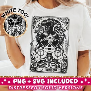 La Chingona Tarot Karte SVG PNG, Latein Mexikanische Skelett Sublimationsdesign, Spanisch Chola Schädel T-Shirt Becher Png SVG Schnittdatei, Download