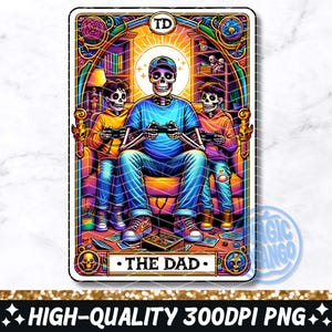 Carta de Tarô Engraçada do Pai PNG, Design de Sublimação de Videogame Pai Esqueleto Papai, Camiseta com Caveira da Moda, Arquivo PNG para Homens, Baixar