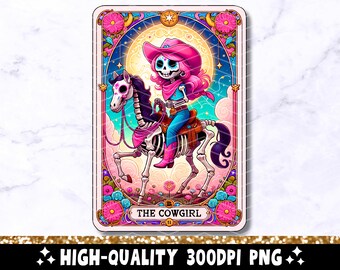 The Cowgirl Tarot Card PNG, Funny Skeleton Skull Trendy Sublimation Design, Country Western  T-Shirt Mug PNG File, Instant Digital Download
