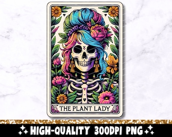 The Plant Lady Tarot Card PNG, Diseño de sublimación de esqueleto, Divertido amante de las plantas Jardinero Calavera Tarot Camiseta Taza Archivo PNG, Descarga digital