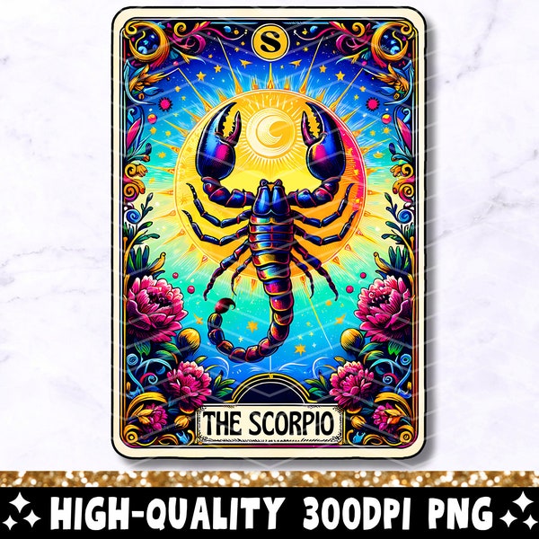 The Scorpio Tarot Card PNG, Zodiac Sublimation Design, Witchy Celestial Scorpio Sign Gothic Tarot T-Shirt Mug PNG File, Digital Download