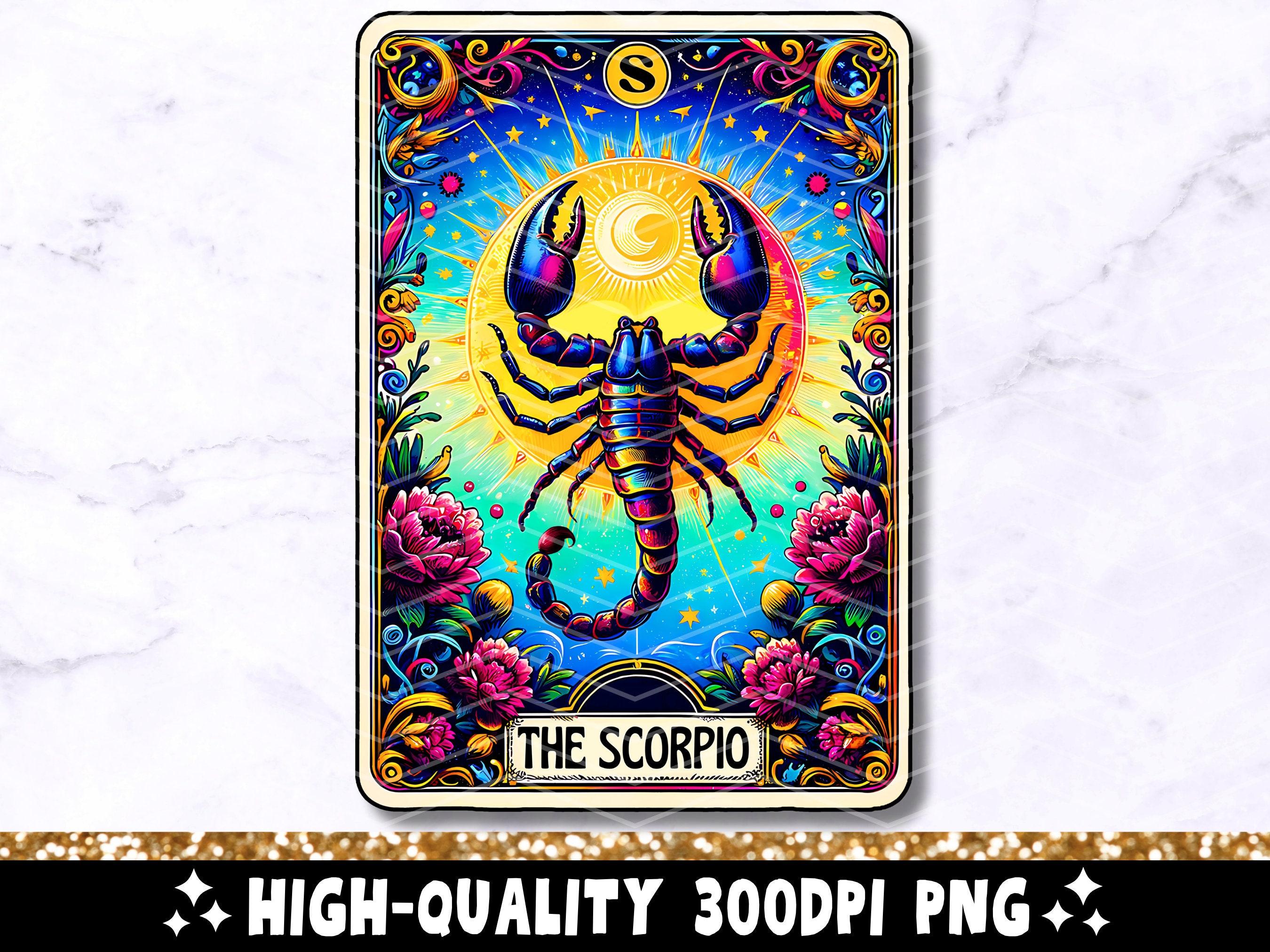 The Scorpio Tarot Card PNG, Zodiac Sublimation Design, Witchy