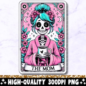 La mamá divertida carta de tarot PNG, mujer esqueleto madre diseño de sublimación, bruja de moda calavera mamá camiseta taza archivo PNG, descarga digital
