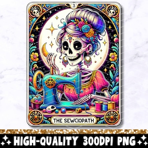La couture-ciopathe drôle de carte de tarot PNG, couture squelette sublimation conception, artisan coudre amateur de tarot T-Shirt tasse fourre-tout fichier PNG téléchargement