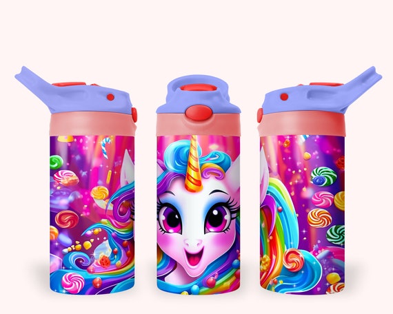 Unicorn 12oz Kids Flip Top Sippy Cup Tumbler Wrap, 12oz Straight Tumbler Sublimation PNG, Childrens Pretty Unicorn Girls Tumbler Wrap Design