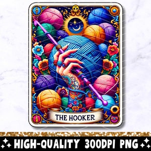The Hooker grappige tarotkaart png, gehaakte breister sublimatieontwerp, grappige crafter breien Crocheter tarot T-shirt mok draagtas png, downloaden