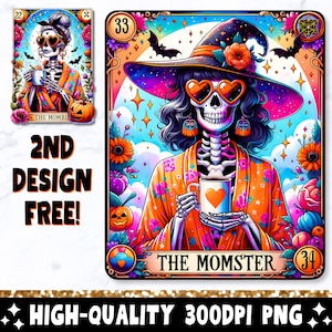 La carta del tarot de la mamá PNG, diseño de sublimación de esqueleto de mamá sarcástica, diseño de camiseta de mamá de Halloween divertido con calavera de moda, Mombie PNG, Descargar