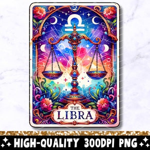 A carta de tarô de Libra PNG, design de sublimação do zodíaco, vibrações de bruxa celestial Libra sinal gótico tarô camiseta caneca arquivo PNG, download digital