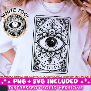 La carta del Tarot del Mal de Ojo SVG PNG, Diseño de sublimación Witchy Evil Eye, Diseño de camiseta del Tarot Mal De Ojo png SVG Cut File, Descarga digital