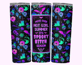 Spooky Season Funny Tumbler Wrap PNG,  20oz Skinny Tumbler Sublimation Design, Download, Straight & Tapered Halloween Girl Tumbler PNG