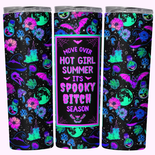 Spooky Season Funny Tumbler Wrap PNG,  20oz Skinny Tumbler Sublimation Design, Download, Straight & Tapered Halloween Girl Tumbler PNG