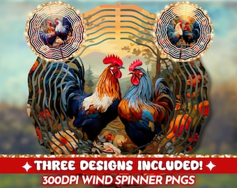 Country Roosters Wind Spinner PNG, Chickens Wind Spinner Sublimation Design, Farm Windspinner Template PNG File, Instant Digital Download
