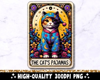 The Cat's Pajamas Tarot Card PNG, Sarcastic Cat Funny Quote Sublimation Design, Colorful Witchy Tarot T-Shirt Mug PNG File, Digital Download