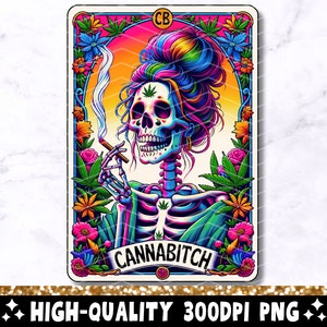 Cannabitch Tarot Card PNG, Divertido diseño de sublimación de cannabis 420, Colorido Witchy Weed Pot Smoker Camiseta Taza Archivo PNG, Descarga digital