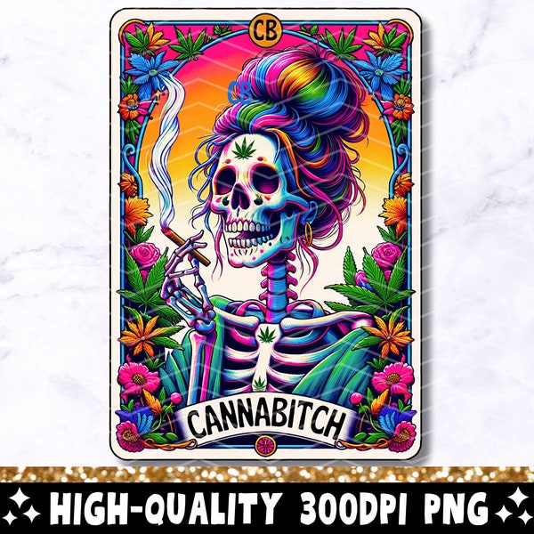 Cannabitch Tarot Card PNG, Funny 420 Cannabis Sublimation Design, Colorful Witchy Weed Pot Smoker T-Shirt Mug PNG File, Digital Download