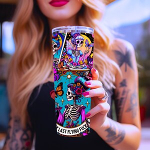 Sarcastic Tarot Cards Tumbler Wrap, Sweary Witchy Skeleton 20oz Skinny Straight Tumbler Wrap Sublimation Design, Funny Tumbler PNG Download image 6