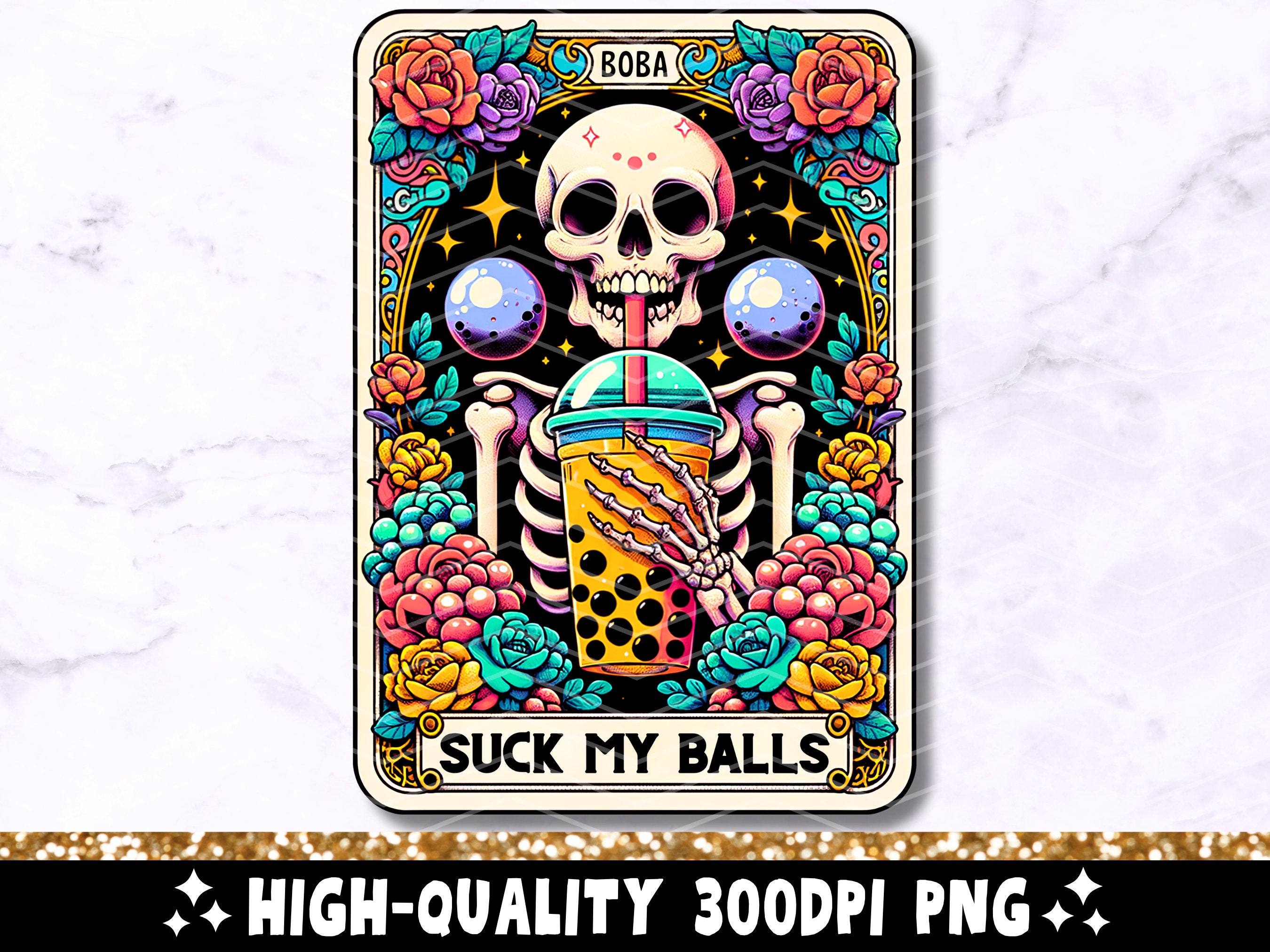 Suck My Balls Funny Tarot Card PNG, Sarcastic Skeleton Sublimation