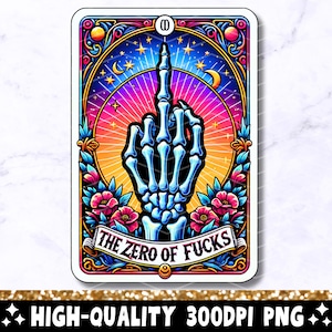 The Zero Of fucks Lustige Tarot-Karte PNG, sarkastischer schwörender Skelett-Schädel-trendiges Sublimationsdesign, freches Witchy-T-Shirt PNG-Datei-Download
