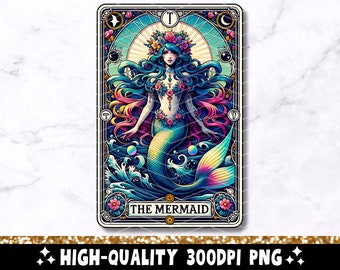 The Mermaid Tarot Card PNG, Mermaid Siren Sublimation Design, Witchy Ocean Nautical Beach T-Shirt Mug PNG File For Women, Digital Download