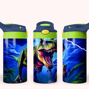 Dinosaur 12oz Kids Flip Top Sippy Cup Tumbler Wrap, 12oz Straight Tumbler Sublimation PNG, Childrens Dinosaur Tumbler Wrap Design PNG
