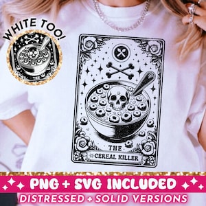 Der Müsli Mörder lustige Tarot Karte SVG PNG, sarkastisches Skelett Sublimationsdesign, witchy Vibes T-Shirt Design SVG png Datei digitaler Download