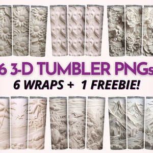 Carved 3D Tumber Wrap BUNDLE, 20oz Skinny Tumbler Wrap Sublimation PNGs, Instant Download, Straight + Tapered Tumbler Designs