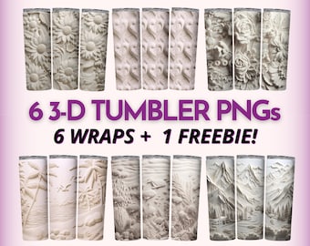 Carved 3D Tumber Wrap BUNDLE, 20oz Skinny Tumbler Wrap Sublimation PNGs, Instant Download, Straight + Tapered Tumbler Designs