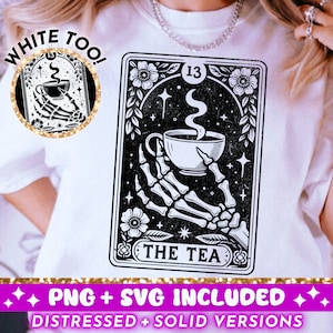 A carta de tarô do chá SVG PNG, design de sublimação de esqueleto, design de camiseta Witchy Vibes, engraçado derramar o chá png Arquivo SVGCut, download digital