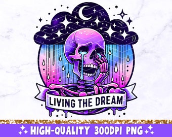 Living The Dream PNG, Sarcastic Skeleton Sublimation Design, Trendy Skull I'm Fine Funny Dark Humor Snarky T-Shirt Mug Tote PNG, Download