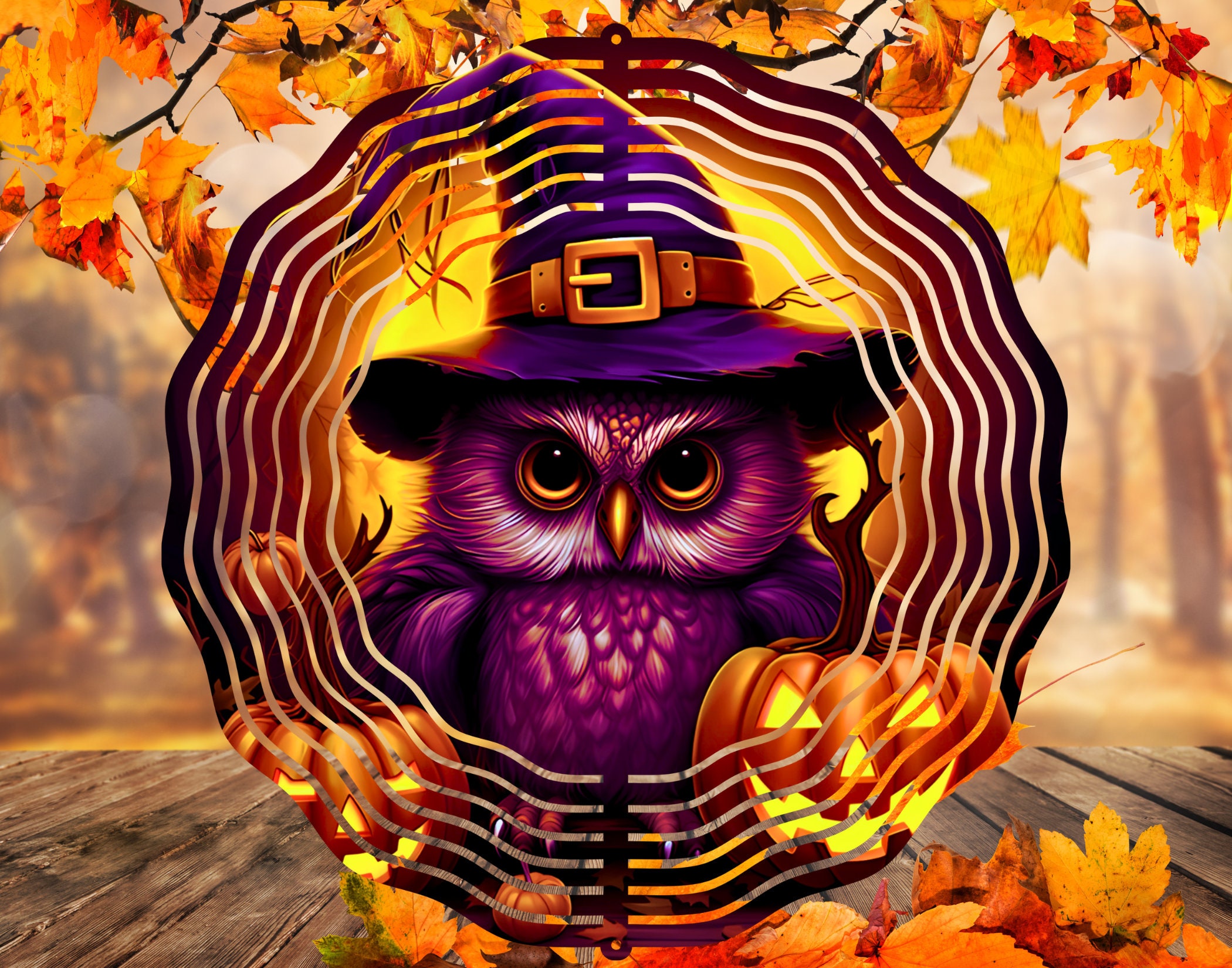 Witchy Owl Halloween Wind Spinner PNG, Wind Spinner Sublimation Design, Instant Download, Fall Owl W