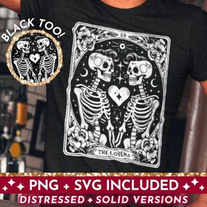 Mannen The Lovers Tarot Card SVG PNG, skelet liefde sublimatie ontwerp, LGBTQ Witchy mannelijke geliefden schedels Tarot T-shirt svg png bestand knippen
