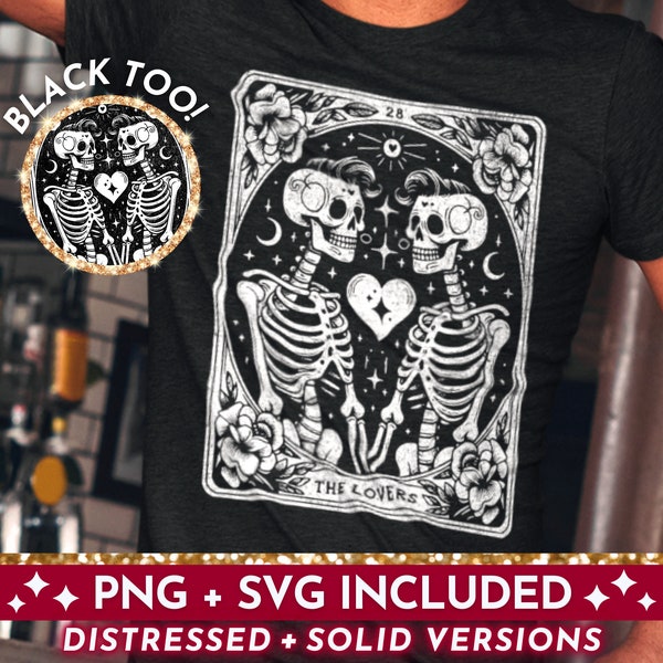 Men The Lovers Tarot Card SVG PNG, Skeleton Love Sublimation Design, LGBTQ Witchy Male Lovers Skulls Tarot T-Shirt svg png Cut File Download