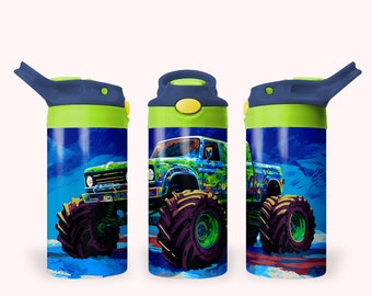 Monster Truck 12 oz flip-top kinderbeker beker beker wrap, 12oz rechte beker sublimatie png, kinder truck beker wrap ontwerp