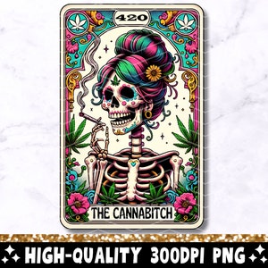 A carta de tarô Cannabitch PNG, design engraçado de sublimação de cannabis 420, caneca colorida de camiseta para fumante de maconha de bruxa arquivo PNG, download digital