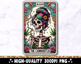 The Cannabitch Tarot Card PNG, Funny 420 Cannabis Sublimation Design, Colorful Witchy Weed Pot Smoker T-Shirt Mug PNG File, Digital Download