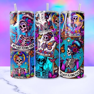 Sarcastic Tarot Cards Tumbler Wrap, Sweary Witchy Skeleton 20oz Skinny Straight Tumbler Wrap Sublimation Design, Funny Tumbler PNG Download image 5
