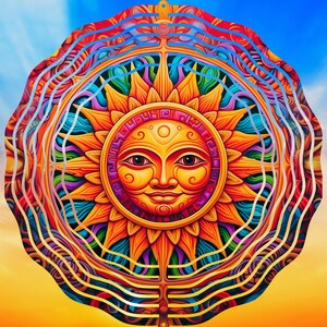 Celestial Sun Wind Spinner PNG, Wind Spinner Sublimation Design, Instant Download, Colorful Boho Sun Windspinner Sublimation Template PNG