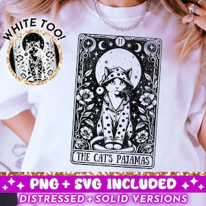 La carta del tarot del pijama del gato SVG PNG, cita divertida diseño de sublimación sarcástica, diseño de camiseta bruja png SVG archivo de corte, descarga digital