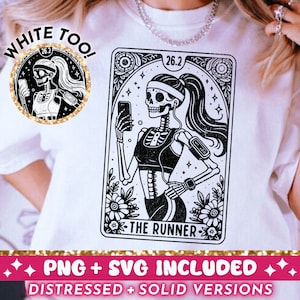 Die Läufer-Tarot-Karte SVG PNG, sarkastisches laufendes Skeleton Sublimationsdesign, Hexen-Marathon-Rennen-T-Shirt png svg schnitt Datei, Download