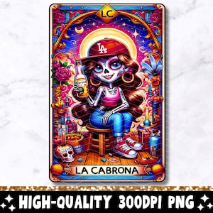 La Cabrona Tarot Karte PNG, lustiges mexikanisches Loteria Sublimationsdesign, spanisches Latein Skelett Chola Chingona Schädel T-Shirt Becher PNG, Download