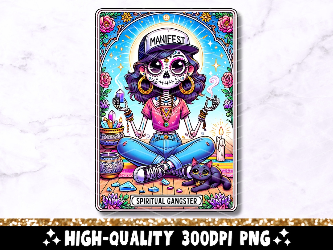 The Spiritual Gangster Funny Tarot Card PNG, Skeleton Sublimation