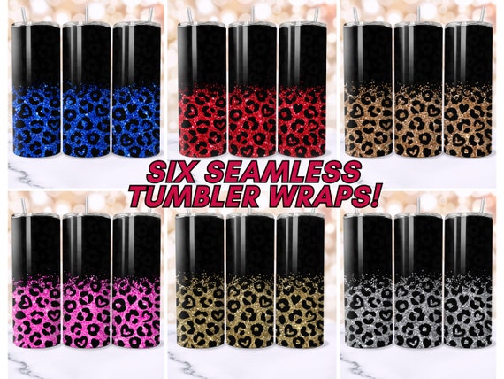 Glitter Leopard Tumbler Wrap Bundle, 20oz Sparkly Seamless Tumbler Sublimation Design PNGs, Blingy Tumbler Wrap Designs, Digital Download