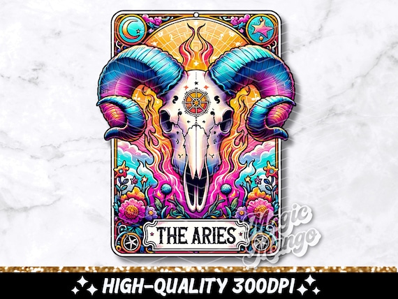 The Aries Tarot Card PNG, Zodiac Sublimation Design, Witchy Celestial Aries Sign Gothic Tarot T-Shirt Mug PNG File, Digital Download
