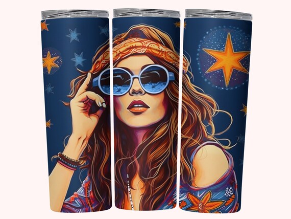 Hippie Girl Boho Tumbler Wrap, 20oz Skinny Tumbler Sublimation Design, Instant Download, Straight & Tapered Tumbler, Witchy PNG