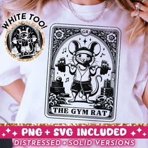 Gym Rat Funny Tarot Card SVG PNG, Diseño de sublimación de entrenamiento divertido, Camiseta de ejercicio Witchy Sassy png SVG Cut File, Descarga digital instantánea