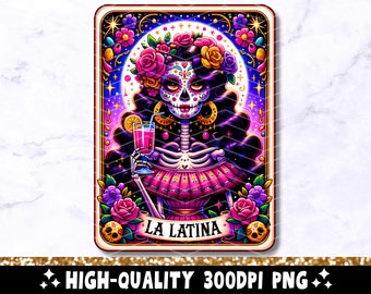 La Latina Tarot Card PNG, Funny Mexican Sublimation Design, Spanish Chingona Skeleton Chola Catrina Skull T-Shirt Mug Loteria PNG, Download