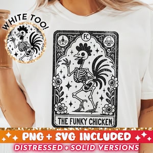 Die Funky Huhn Lustige Tarot Karte SVG PNG, Huhn Skelett Sublimationsdesign, tanzendes Huhn T-Shirt Becher Png SVG Schnittdatei, Download