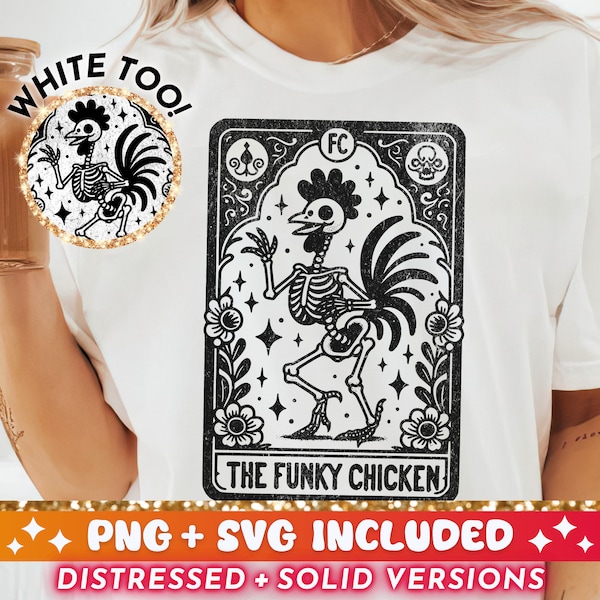 The Funky Chicken Funny Tarot Card SVG PNG, Chicken Skeleton Sublimation Design, Dancing Chicken T-Shirt Mug png SVG Cut File, Download